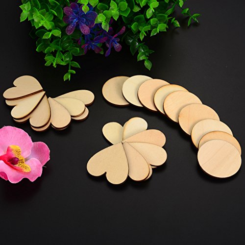 Satinior 120 Stücke Holz Kreise und Holzform Herz Verschönerungen Holzverzierungen mit Braunem Rand für Kunsthandwerk DIY Dekoration, 40 mm im Breit - 6