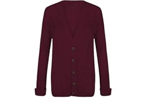 LUXFAB New Womens Everyday Long Sleeve Button Top Ladies Chunky Aran Cable Knit Grandad Cardigan UK Size 8-26