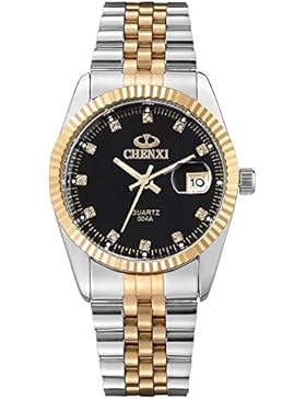 XLORDX Herren Armbanduhr, Business Casual Analog Quarz Datum Gold Uhr mit Edelstahl Armband, Schwarz Zifferblatt