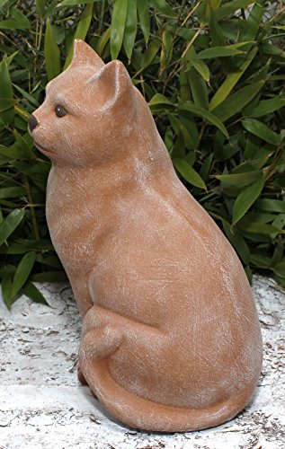 Steinfigur Katze sitzend in Terrakotta, wetterfeste Deko-Figur für Wohnung, Haus und Garten - 4