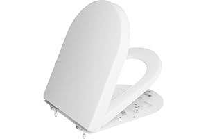 DERW D Shaped Soft Close Toilet Seat, Heavy Duty Premium Thermoplastic, Quick Release, Easy Clean and Install with Alignment Guide, Durable White Toilet Seat
