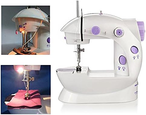 Sewing Machine, Mini Portable Sew 2-Speed Household Sewing Machine for beginners with Light + 4 Bobbins + Foot Pedal (Purple)
