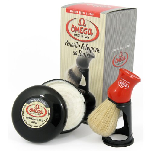Omega 46065 Shaving Set With Brush, Holder, And Soap In Bowl