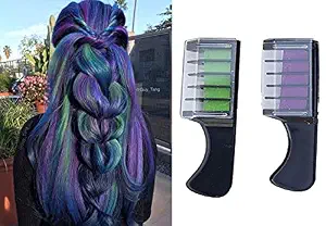 INAAYA Temporary Hair Coloring Small Comb For Women And Girls (Green+Purple)