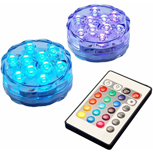 Submersible Pool Led Lights IR Remote Controlled 10-LED RGB Waterproof Powered Lights for Aquarium, Vase Base, Pond, Garden, Party, Christmas, Halloween, Swimming Pool Lights (4 Pack)