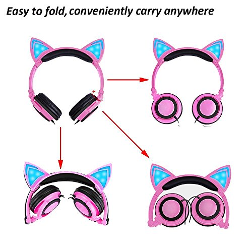 KEBIDU-Cat-Ear-Headphones-with-Glowing-Ears-Cartoon-Headphones-for-Kids-Foldable-Ear-Kids-Headphone-with-Glowing-Light-for-Girls-Cosplay-Fans-Compatible-with-iPhone-Android-Phone
