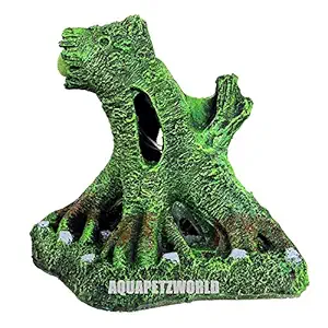 AQUAPETZWORLD Imitation Moss Tree Stump House Resin Cave Fish Tank Aquarium Decoration Ornament with Air Stone Bubbler (19 x13 x 13 cm)