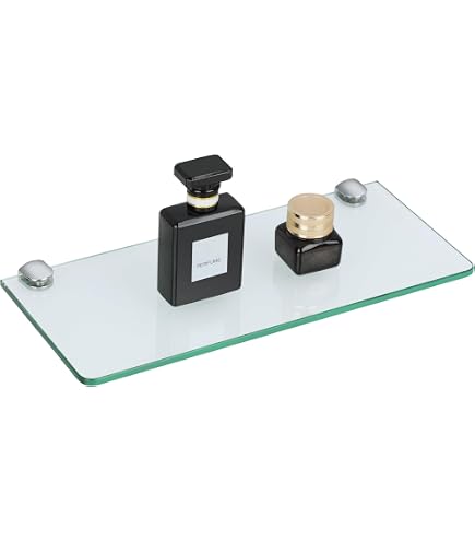 Étagère Murale Salle de Bain Verre Trempé Angle avec Porte Serviette Acier Inoxydable