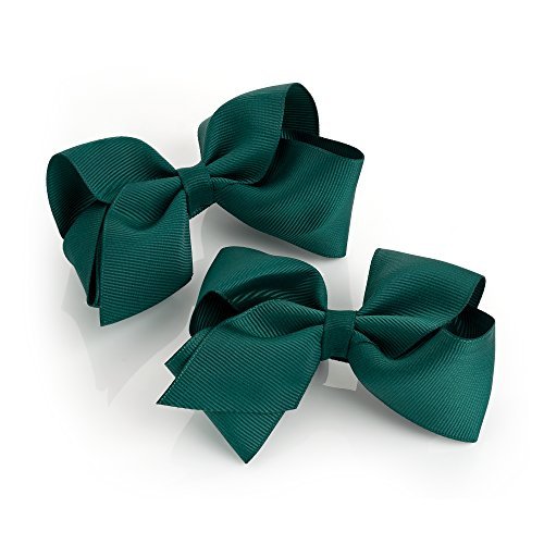 Pair of Girls Green Ribbon Style Bow Hair Beak Clips Slides