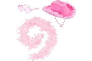 ZOOMPIL Chapeau de Cowgirl en Feutre, Chapeau de Cowgirl à Large Bord, Avec Écharpe Bandana En Forme de Cœur, Pour Enterrement de Vie de Jeune Fille, Costumes d'Halloween