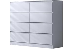 FWStyle Matt White Large 8 Drawer Chest of Drawers. White Bedroom Furniture. Under drawer support bars. Scratch resistant.