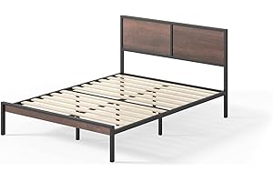 Zinus Mory Letto 120x190 cm - Struttura letto 30 cm di altezza - Struttura letto a piattaforma in metallo e legno con testata divisa e supporto a doghe in legno - Marrone