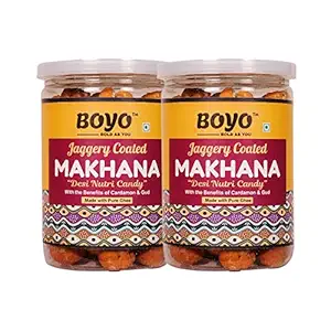BOYO Jaggery Coated Makhana 65 gm- Best Snacking with Desi Ghee and Gud, Desi Nutri Candy With Cardamon and Fennel flavoured, Gud Makhana, Oil Free, Gluten Free, Healthy Snack Combo Pack