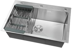 FANMURAN Lavello Cucina Lavello in Acciaio Inox 304 Lavandino Cucina Multifunzione con 3 Fori Lavello da Incasso a 1 Vasca (55 * 45 cm, Acciaio inox)