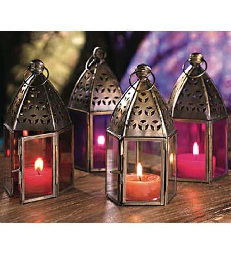 NUEVO marroquí Estampado De portavelas de mini hierro y farol de cristal () Non, Rosa