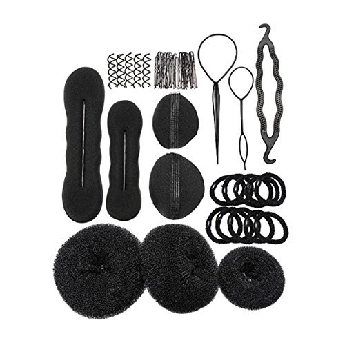 Haar Design Werkzeuge Set – TOOGOO(R)Haarknoten Hersteller Roller Zopf Twist Gummibaender Stifte Haar Design Werkzeuge Set Schwarz - 2