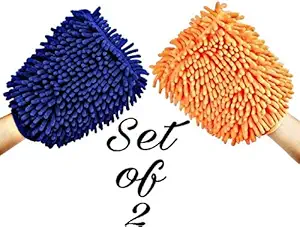 Ivaan Pack of 2 Microfiber Dusting Cleaning Glove for Car/Home/Office/Kitchen/Hotel (Assorted Color)