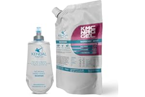KENDAL MINT CO. KMC NRG Gel Energy Gel & Refillable 150ml Flask Refreshing Raspbery & Mint, Vegan, Gluten Free (10x70g Serves & 150ml Refillable Flask)