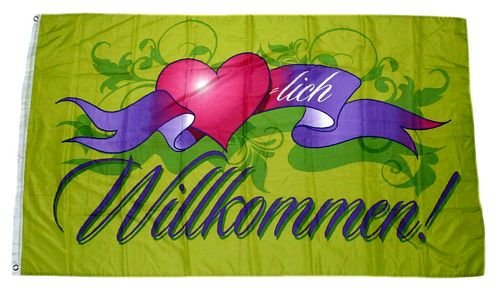 Preisvergleich Produktbild Fahne / Flagge Herzlich Willkommen Herz 90 x 150 cm