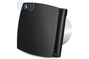 Hose Vary Noir Extracteur d'Air 150mm Capteur et d'Humidité 25W 250m³/h Ventilateur avec Clapet Anti-Chocs, Anneau de Montage de Fenêtre, Prise pour Cuisine, WC, Salle de Bain