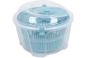 SECENART Secen London - Salad Spinner, Large Capacity with Clear Serving Bowl, Colander Basket, Lettuce Spinner, Plastic Salad Spinner, Vegetable Dryer, Washer Manual Salad Maker (Blue)
