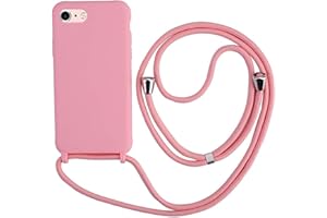 Ququcheng Funda Compatible con iPhone 7/8 Plus(5.5"),Ajustable Collar Correa de Cuello Cordón Cuerda Carcasa TPU Bumper Silicona Skin Caso para iPhone 7/8 Plus(5.5")-Pink