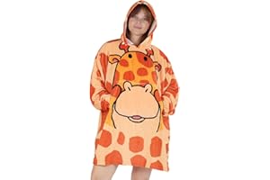 Queenshin Oversize Felpa con Cappuccio Cartoon Giraffa Indossabile Felpa con Coperta per Donna Uomo, Calda e Comoda Coperta in Flanella Coperta per Il Corpo, Taglia Unica per Tutti