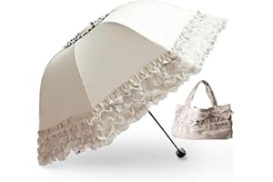 WANLIAN Princess Lace Vintage Lace UV Sun Parasol Folding 3D Flower Embroidery Umbrella - 3 Folding Blue for Rainy, Snowy, Sunny Days