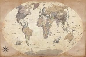 1art1 54083 Cartes Poster Carte du Monde &Eacute;dition 2011 Style Ancien en Anglais 91 x 61 cm