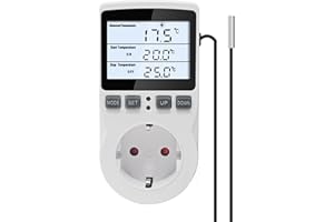 ‎KETOTEK KETOTEK KT3100BL Digitale Thermostatsteckdose VA LCD-Display Temperaturregler Steckdose 16A 100-250Vac Blaue Hintergrundbeleuchtung mit 3m Temperatursensor für Inkubator, Gewächshaus, Aquarium