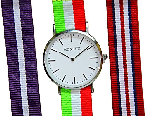 MONETTI unisex Armbanduhr Analog Quarz mit drei NATO-Armbnder in der Geschenk-Box