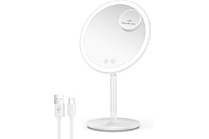 Auxmir Makeup Mirror with Lights and Rechargeable Battery, Detachable 10X Magnification, 3 Light Colors, 46 LED Lights Dimmable Touch Sensor Portable Light up Cosmetic Mirror with Storage Tray