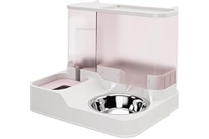 BURLOE Haustier Automatischer Wasserspender, 2 in 1 Groß Automatischer Trockenfutter Spender Wasserspender Für Hunde Katze 2.8L Futterautomaten+1L Tränken,Rosa