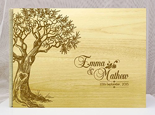 handgemachte rustikalen Hochzeit holz Gästebuch personalisierte Name eingraviert Brautpaarberatung Buch, Baum – 50 Seiten - 2