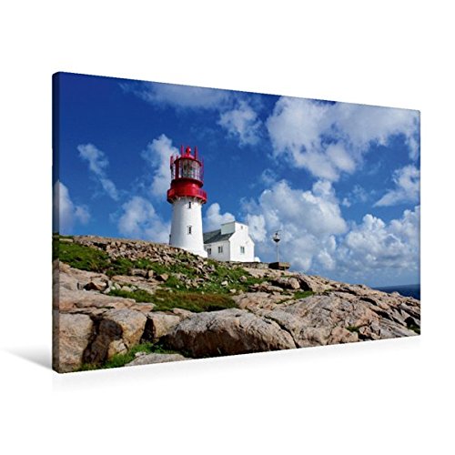 Premium Textil-Leinwand 90 cm x 60 cm quer, Lindesnes Fyr | Wandbild, Bild auf Keilrahmen, Fertigbild auf echter Leinwand, Leinwanddruck: Das Südkapp in Norwegen (CALVENDO Orte)