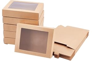NBEADS Confezione da 24 scatole regalo pieghevoli in carta kraft con finestra da 10 x 7,5 cm per dolcetti e confezionamento di gioielli, finitura 14,5 x 10,5 x 2,5 cm