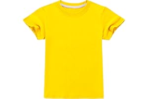 ANUFER Garçons Filles Classique Couleur Unie Coton T-Shirts Gamins Manche Courte Col Ras du Cou Tops Âge 2-16 Ans