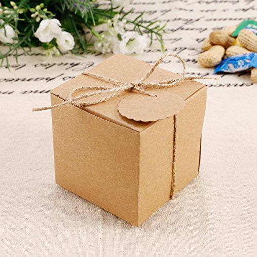100 x Kraftpapier Geschenkbox Geschenkschachtel Geschenkverpackung Gastgeschenk mit Geschenkanhänger Gift Tags Papieretiketten Hochzeit Tischdeko - 5