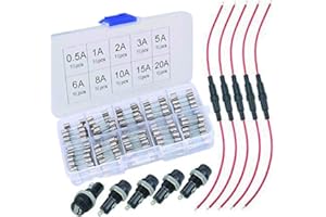 VISSQH 160pcs 5x20mm fusibile vetro rapida+5pcs Portafusibili per montaggio a pannello+5pcs AGC Portafusibile, per Elettrodomestici,Automobili,Strumenti Fusibili in vetro per auto
