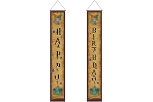 SIMMPU Magic Wizard Happy Birthday Door Couplet Banners Welcome Yard Sign Door Porch Banner Wall Hanging Backdrop for Indoor Outdoor Boys and Girls Wizard Party Decoration Kids Magic Theme Party Supplies