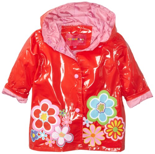 Wippette Baby-Girls Infant Floral Shiny Rainwear,Tomato, 12 Months