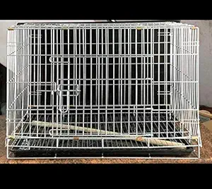 24'' Zinc Dog cage (Anti Rust) with Double Door Folding Metal cage with Removable Tray and paw Protector for Dogs, Cats and Rabbits - Central Fish Aquarium