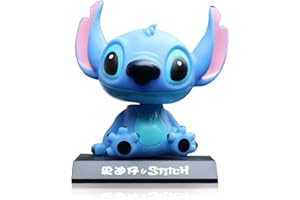 Stitch Figure, Hilloly Stitch Car Decoration, Stitch Car Shaking Head Figurine Ornament, Stitch Creative Car Accessories Action Figure Shaking Head Doll Hand-Made Model Mobile Phone Holder (Smile)