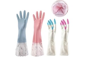 SwirlColor Handschuhe Küche Frauen wasserdichte Küchenhandschuhe Rutschfeste Lange Gummihandschuhe Zum Geschirrspülen Wäschereinigung (Mittlere Größe, 4 Paare)