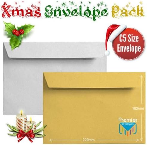 50 Shiny Gold Silver Xmas Card Envelopes Metallic C5 Peel &amp; Seal Christmas Card Envelopes