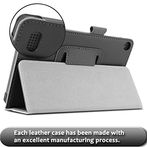Amazon Fire 7-Hülle (7-Zoll-Tablet, 7. Generation – 2017), Infiland Slim Fit Folio PU-lederne dünne Kunstleder Schutzhülle Cover Tasche für Das neue Fire 7 (2017), 17,7 cm (7 Zoll) Display Tablet / 2015 Modell (mit Auto Schlaf / Wach Funktion)(Schwarz) - 7