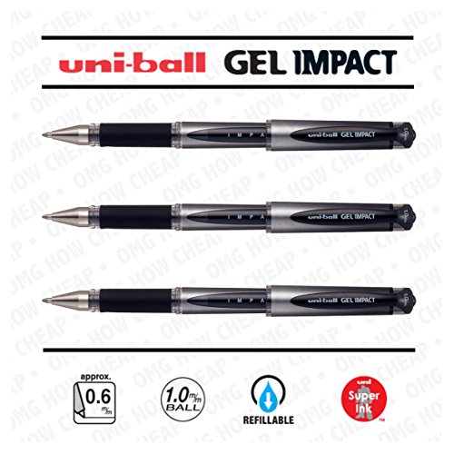 Uni-Ball Gel Impact UM-153 Black [Pack of 3] Broad 1.0mm Rollerball