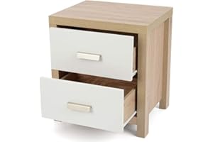 MEYVASER.COM ECOMMERCE COMPANY Mesilla de Noche Dormitorio 2 cajones con guias metalicas, Mesita de Noche Dormitorio Moderna Color Cambrian Blanco