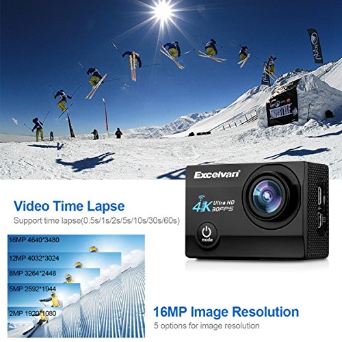 Excelvan Q8 Action Cam 2,0 " WiFi 30M Wasserdicht Sportkamera Actionkamera Full Color HD LCD-Display 4K 30FPS 16MP 170 ° Weitwinkel Linse 180°drehbar Zeitraffer Zeitlupe Action DV Sport Kamera für Android / IOS – Bild 7