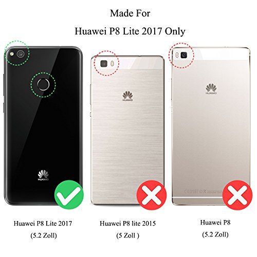 Cover Huawei P8 Lite 2017, kazineer Cover P8 Lite 2017 Flip Caso in pelle Modello Fiore Portafoglio Custodia per Huawei P8 Lite 2017 (Rosa Rossa)